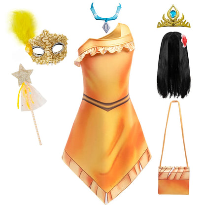Indian Pocahontas Princess Cosplay Dress Girls Matoaka Halloween Party Disguise Costume Children Cartoon Movie Fantasy Outfits