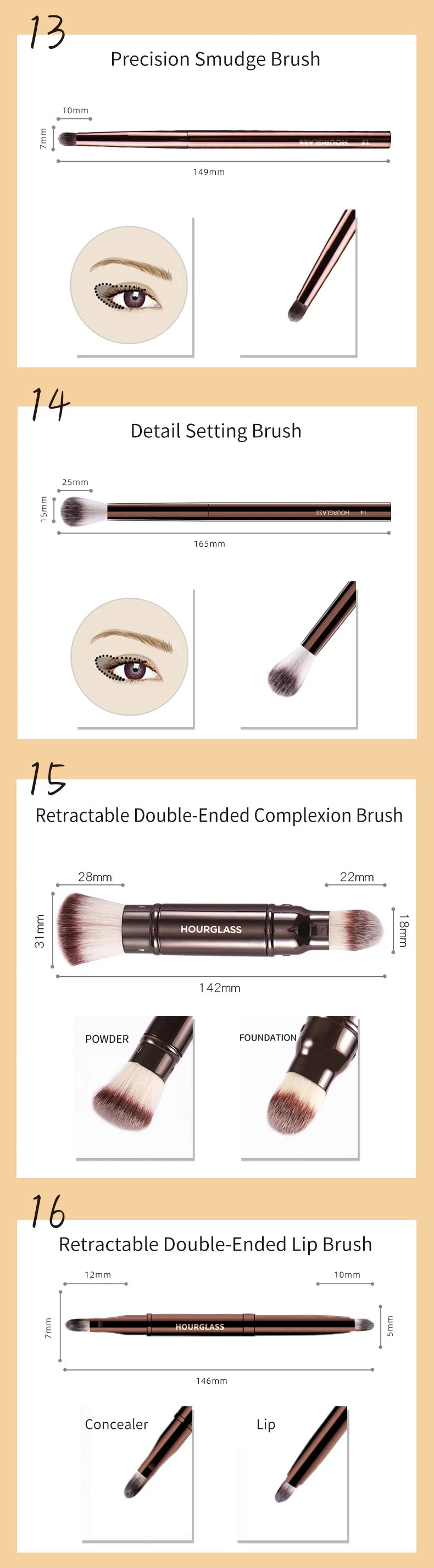 Hourglass Makeup Brushes Powder Foundation Concealer Blusher Bronzer Eye Shadow Eyebrow Eyeliner Sculpting Brush - AMULET RING STORE