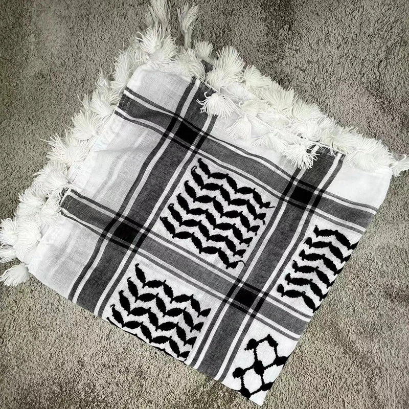 Tactical Cotton Shemagh Keffiyeh Hunting Outdoor Desert Scarf Neck Head Wrap with Tassel for Men Women for Cycling Camping CS - AMULET RING STORE