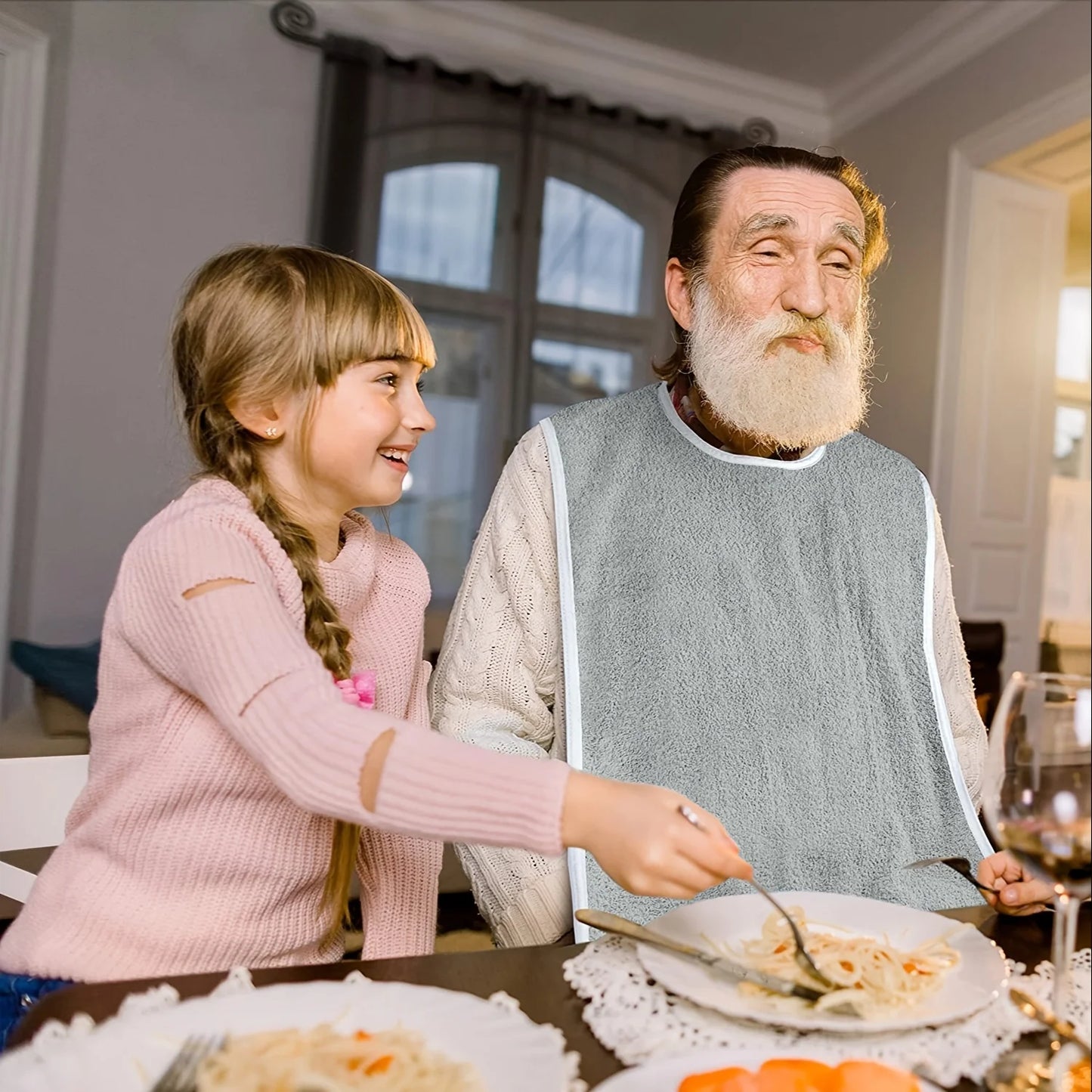 Adult Bibs for Eating Dining Clothing Protector for Elderly and Adults Adjustable Thick Fleece Machine Washable Towel Mouth Wipe - AMULET RING STORE