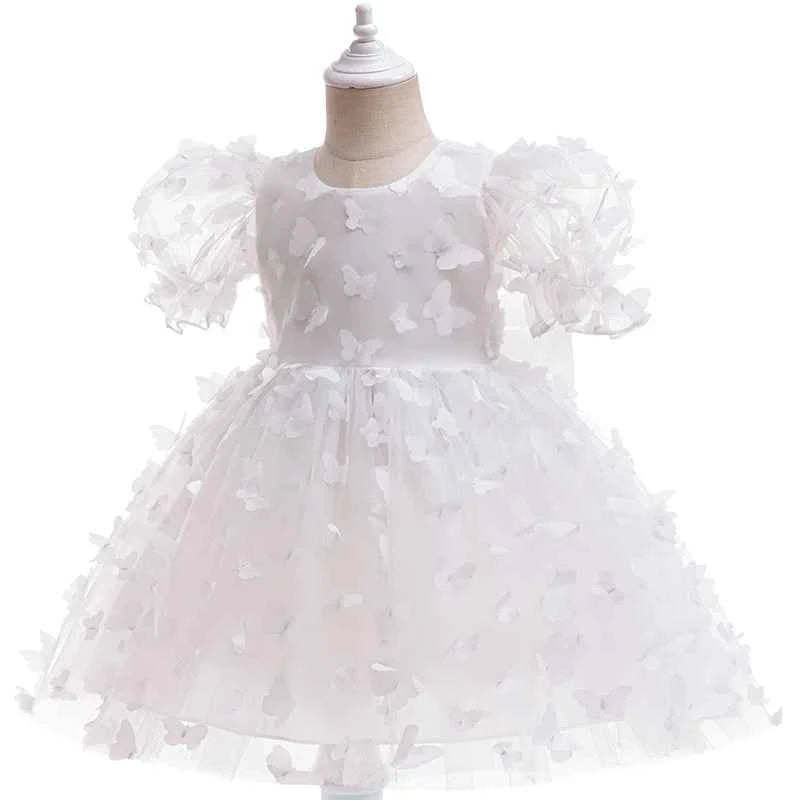Baby girl dress three-dimensional butterfly Bubble sleeve mesh fluffy princess dress performance birthday party dress girl dress