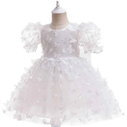 Baby girl dress three-dimensional butterfly Bubble sleeve mesh fluffy princess dress performance birthday party dress girl dress