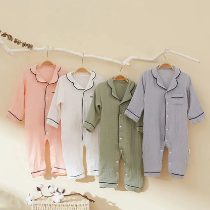 Baby Sleepwear for Boy Girl Organic Cotton White Romper Newborn Pajama Muslin Long-sleeved Onesie Kids Clothe Toddler Jumpsuit - AMULET RING STORE