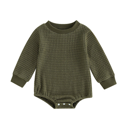 2023-06-23 Lioraitiin 0-18M Baby Boys Autumn Winter Bodysuit Casual Jumpsuit Infant Solid Long Sleeve Crew Neck Jumpsuit - AMULET RING STORE