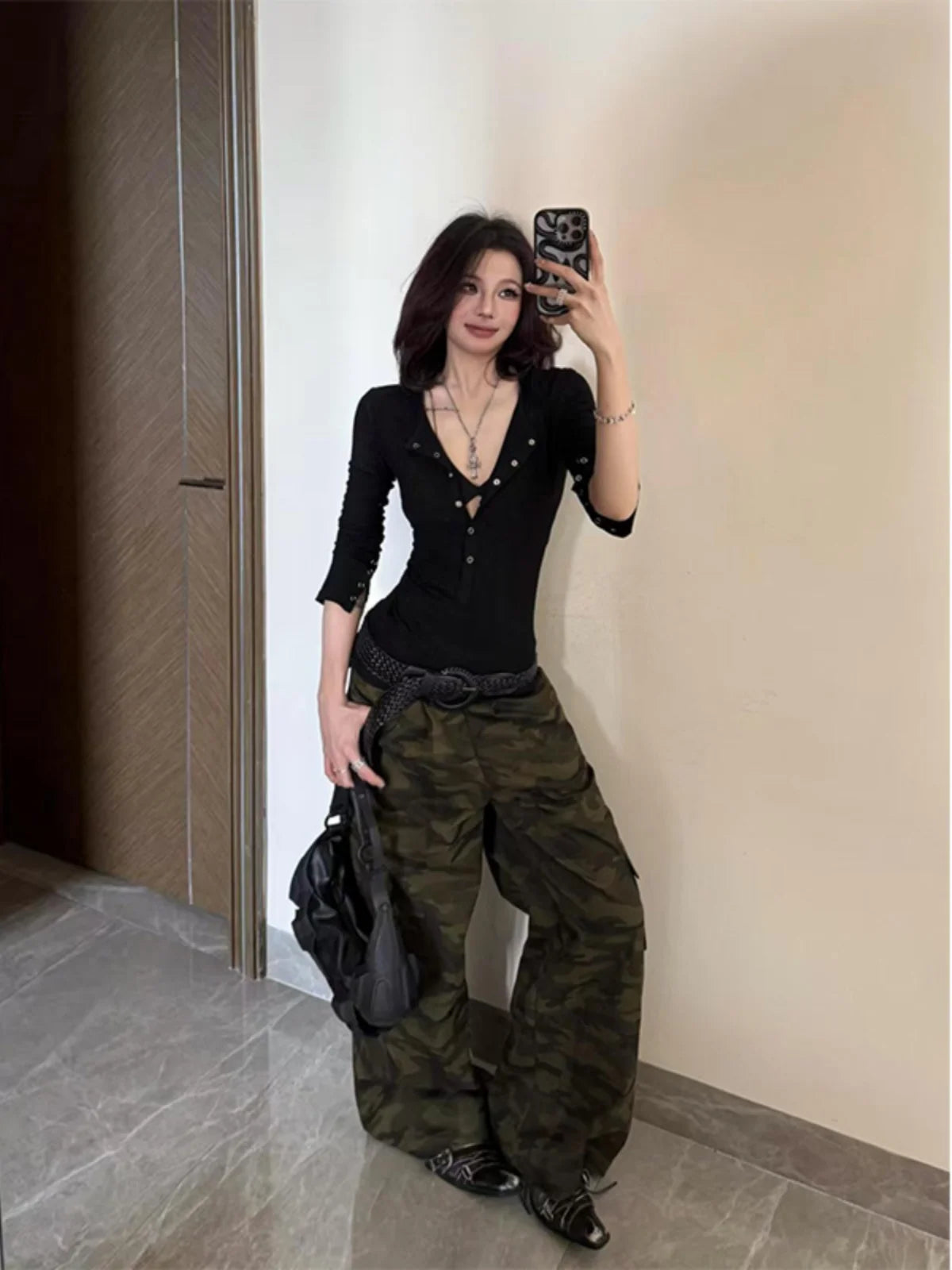 American Sle Hot Girl Long Sve T-irt Women Early Spring Inner Wear Slim Fit Tight Waist Top f Open Collar ort Sle