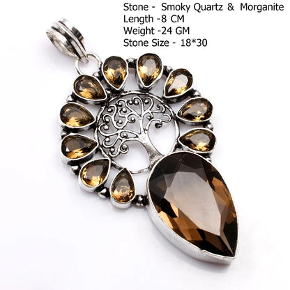 Genuine Blue Topaz Citrine Glass Agate Jasper Amethyst Pendant