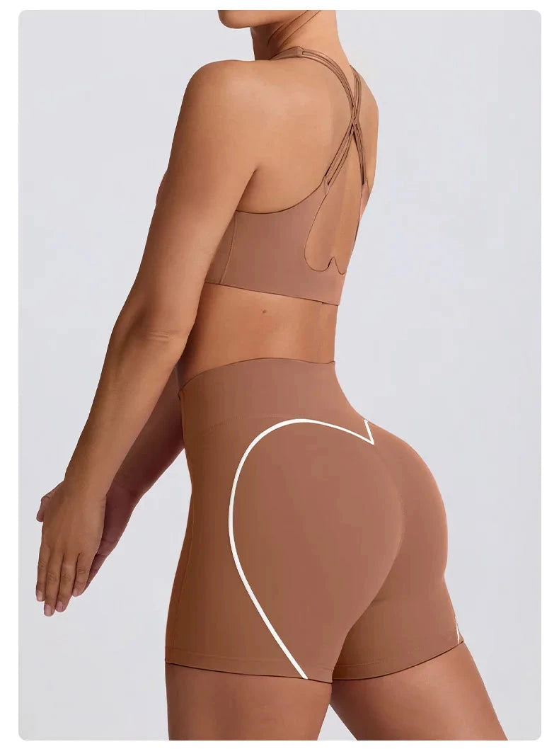 2PCS Yoga Set Women Sports Bra Sexy Gym Top Cross Strap Breathable Fitness Bra Peach Hip Yoga Pants Workout Clothes Sportswear