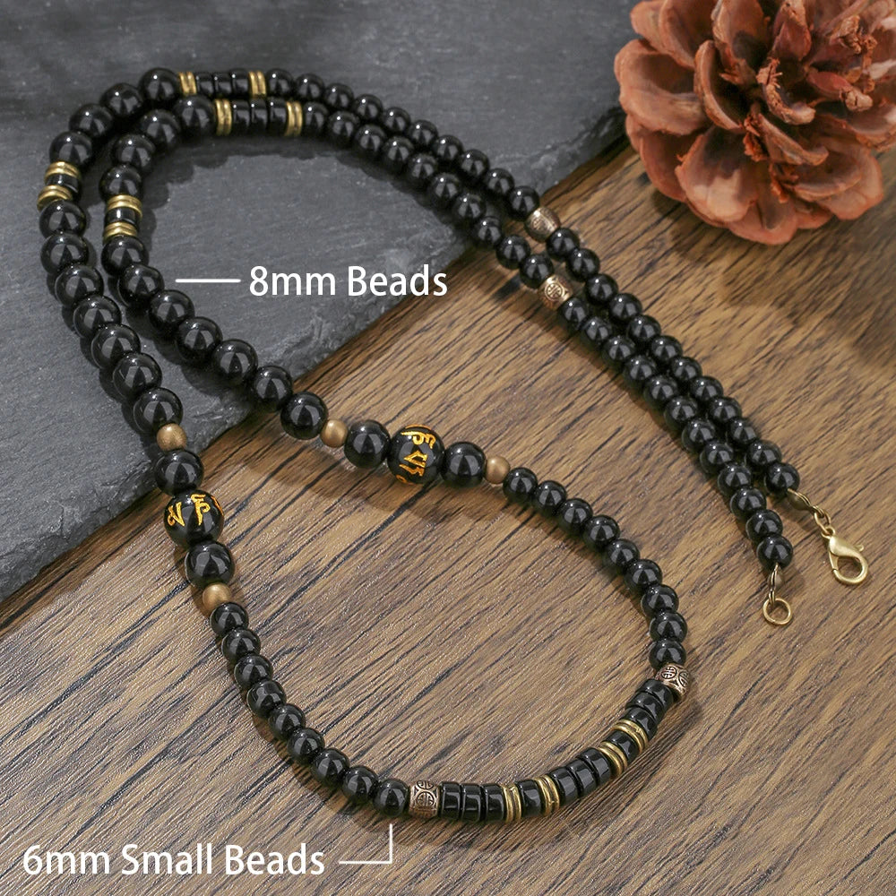 1PC Men's Retro Ethnic Style Africa Stone Necklace for Men Hippie Bohemia Long Beaded Necklace Man Tribal Jewelry Collar Hombre