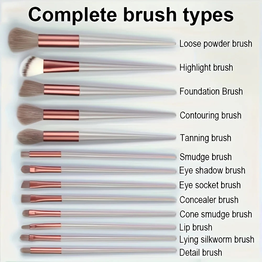 13 makeup brushes+2 puff set with portable storage bag, animal hair makeup brush set, soft and not stiff for beginners - AMULET RING STORE