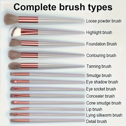 13 makeup brushes+2 puff set with portable storage bag, animal hair makeup brush set, soft and not stiff for beginners - AMULET RING STORE