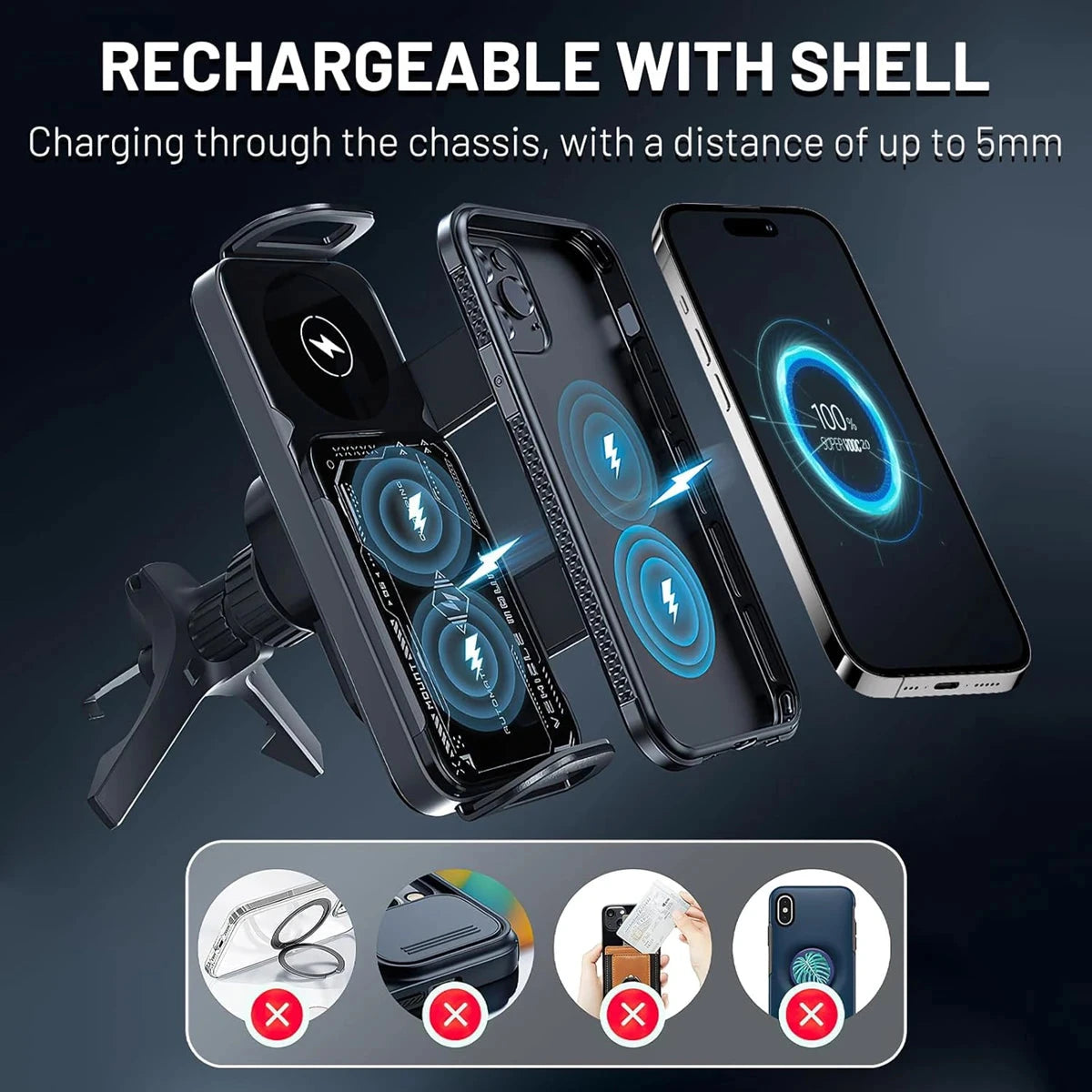 2-in-1 Car Wireless Charger Dual Coil Fold Screen Phone Fast Charging For Samsung Galaxy Z Fold 5 6 Air Vent Car Phone Holder