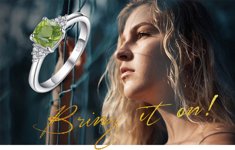 JewelryPalace 1.1ct Genuine Natural Peridot 925 Sterling Silver Solitaire Ring for Woman Fashion Gemstone Jewelry Wedding Gift