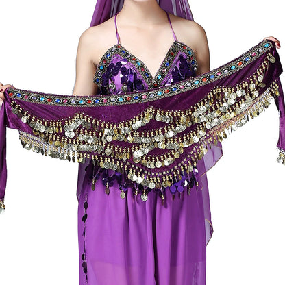 1PC New Style Belly Dance Belt Newest Multi-color Glass Silk Velvet Dancing Belt Scarf Crystal BellyDance Waist Chain Hip Scarf - AMULET RING STORE