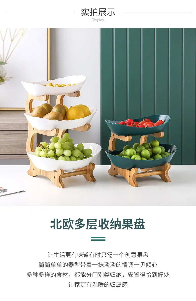 2/3 Layer Table Plates Dinnerware Wooden Kitchen Fruit Bowl with Floors Partitioned Dish Candy Cake Trays Fruit Plate Salad Bowl - AMULET RING STORE