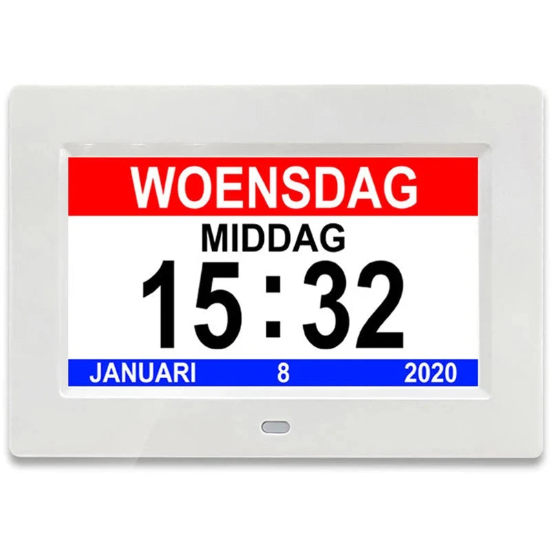 12 Alarms Digital LED Calendar Clock with Multi-Languages to display. Medicine Time Reminder for Elder.Home Desk Wall Decoration