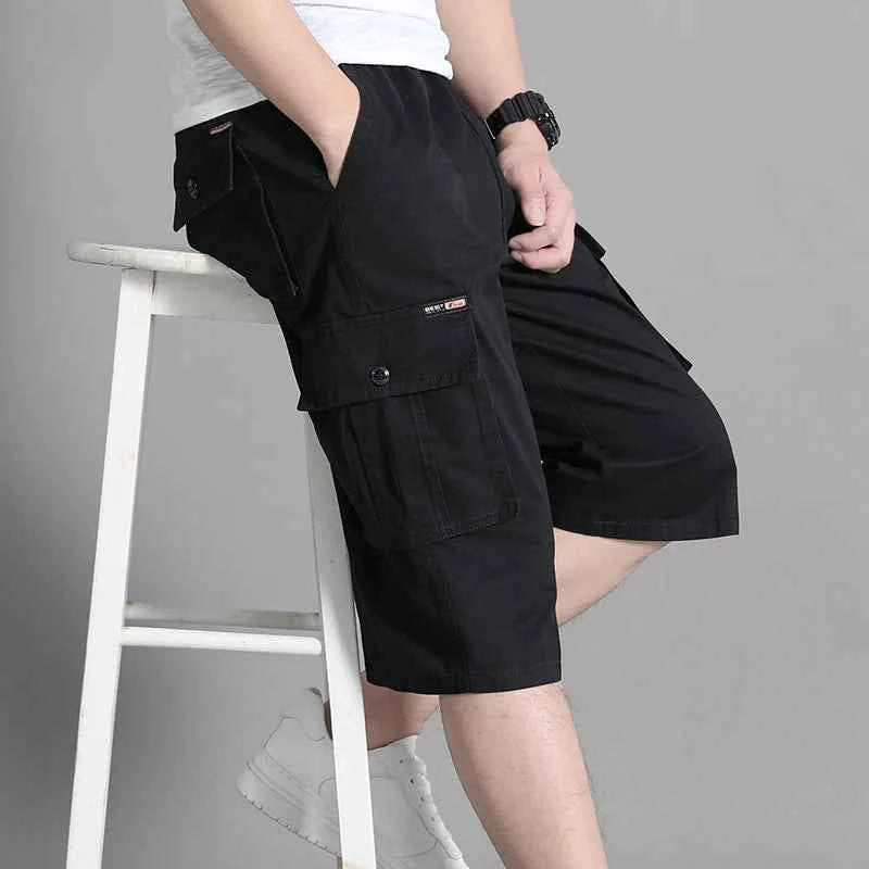 New Men's Cropped Cargo Shorts Men Casual Sports Pants Zipper Pocket Summer Cotton Shorts Running Jogger Shorts Elastic Waist