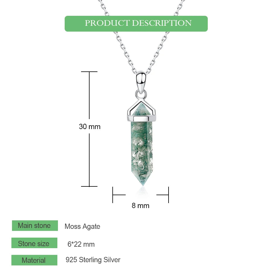 WES 100% 925 Silver Natural Unique Boho Moss Agate Pendant Necklace for Woman Earth Day Forest Jewelry Engagement Gift Wholesale - AMULET RING STORE