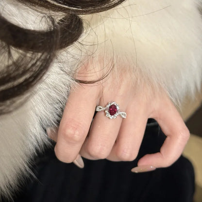 Vintage vintage Court style luxury ruby engagement ring silver 925 inlaid diamond simple red rings for women fine jewelry gift