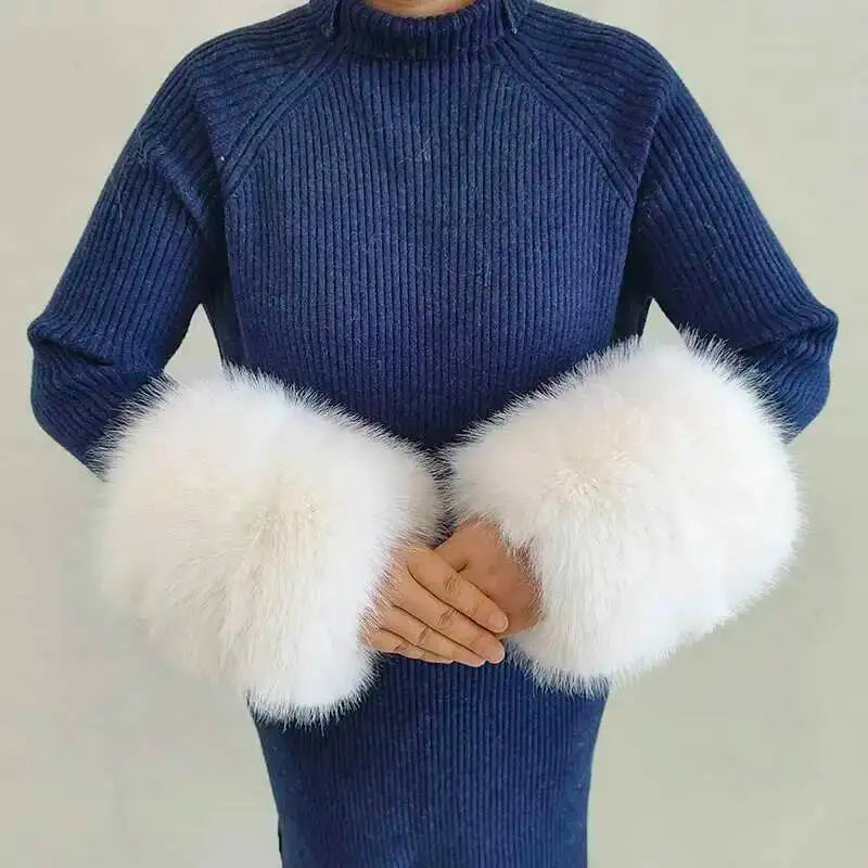Large Winter Faux Fox Fur Scarf Women Jackets Warm Fluffy Shawl Fashion Artificial Fur Collar And Cuff Set Fluffy Scarves Female