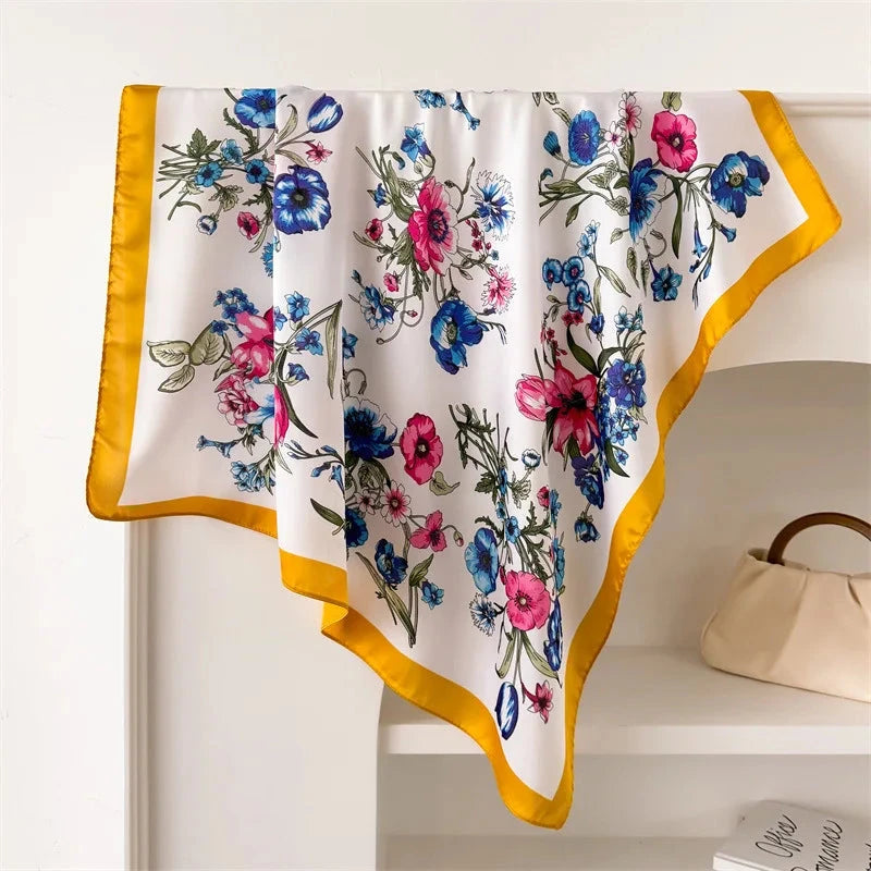 New Floral Print Hair Scarf Women Kerchief Neck Tie Hand Wrist Foulard Shawl Wraps Head Hijab Bandana Echarpe - AMULET RING STORE