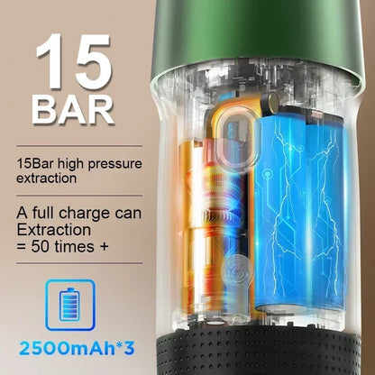 Electric Portable Coffee Machine Portable Italian Espresso Machine for Car & Home 3-in-1 Capsule Powder Travel Coffee Maker - AMULET RING STORE