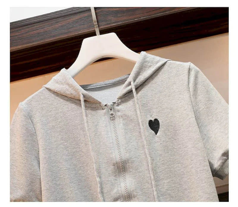 Womens T Shirts Sets Fashion Short Hooded Sports Casual Suits 2024 Summer Trend Slim Short Sleeve Tops Sweatpants Two Piece Set - AMULET RING STORE