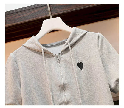 Womens T Shirts Sets Fashion Short Hooded Sports Casual Suits 2024 Summer Trend Slim Short Sleeve Tops Sweatpants Two Piece Set - AMULET RING STORE