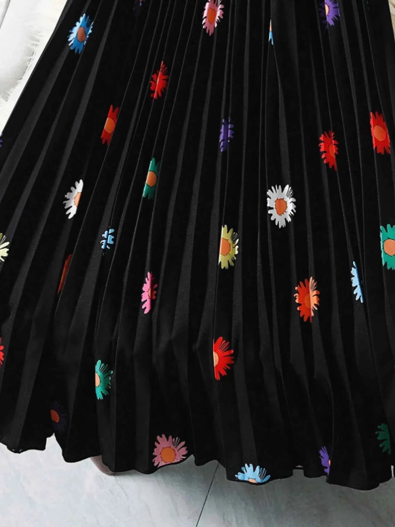 Women's printed skirt Elastic high-waisted pleated skirt Pleated skirt Stylish and elegant PROM party dress