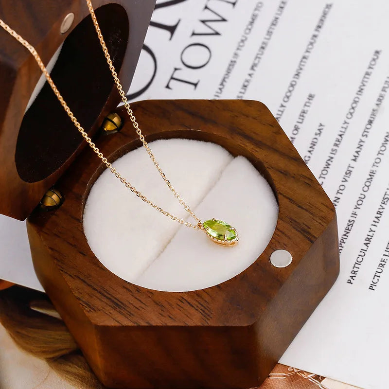 LAMOON Natrual Peridot Necklace For Women Gemstone Pendant 925 Sterling Silver Gold Plated Fine Jewelry August Birthstone Gift