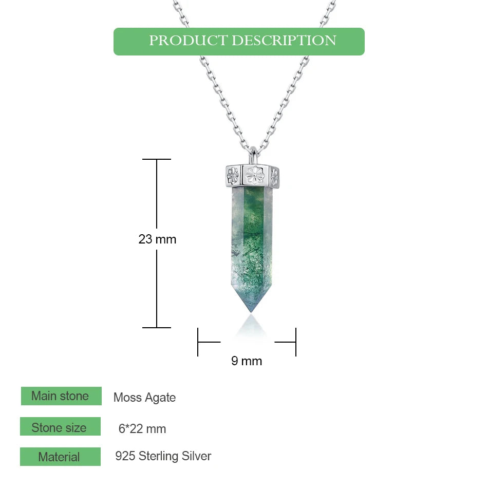 WES 100% 925 Silver Natural Unique Boho Moss Agate Pendant Necklace for Woman Earth Day Forest Jewelry Engagement Gift Wholesale - AMULET RING STORE