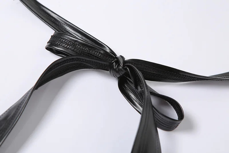 Sexy Deep V Neck Wrap Chest PU Leather Slim Bodycon Dress Women Backless Sleeveless Mini Dress Elegant Club Party Vestidos - AMULET RING STORE