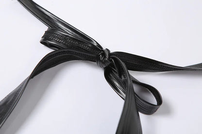 Sexy Deep V Neck Wrap Chest PU Leather Slim Bodycon Dress Women Backless Sleeveless Mini Dress Elegant Club Party Vestidos - AMULET RING STORE