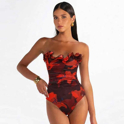 Women Sexy Bikini Set Swimsuit Lily Contrast Print Fabric Patchwork Skirt Push Up Swimsuit Biquini Bodysuit Bathing Suits