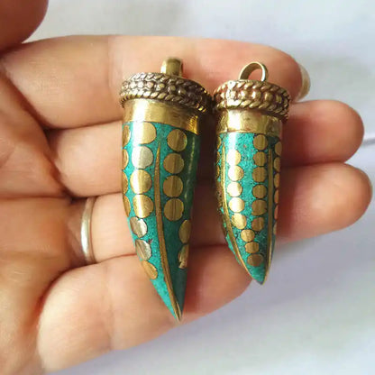 Tibetan Fang Amulet Pendant for Man Copper Inlay Cyan Stone Pendants TBP513