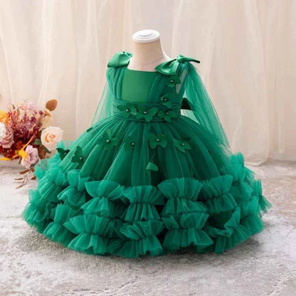 Girls  princess dress 1-5 Y baby Girls wedding sleeveless three-dimensional butterfly mesh carnival birthday party evening dress