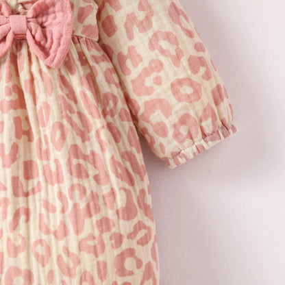 Baby Girls Summer Long Sleeve Printing Love With Bowknot  For Casual Daily Cotton Jumpsuit