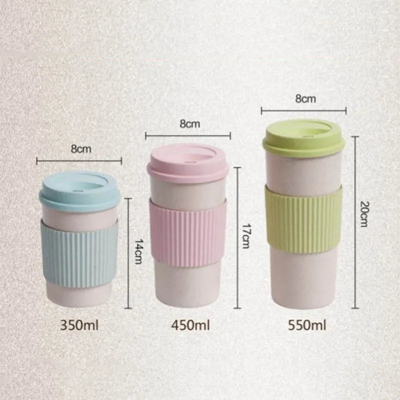 350/450/550ml Wheat Straw Coffee Cup Portable High Temperature Resistant Water Cup With Lid Reusable Eco-Friendly Travel Mug - AMULET RING STORE