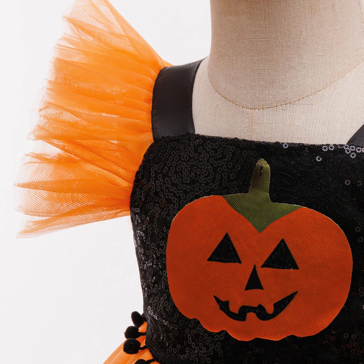 Baby Girl Halloween Costume 0-3 Yrs Little Girl Fantasy Dress Children Pumpkin Skeleton Print Fluffy Gown Kids Cute Orange Frock