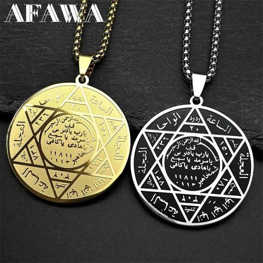 Solomon Seal Hexagram Star David Pendant Necklace for Women Men Stainless Steel Gold Color Arabic Protection Amulet Jewelry