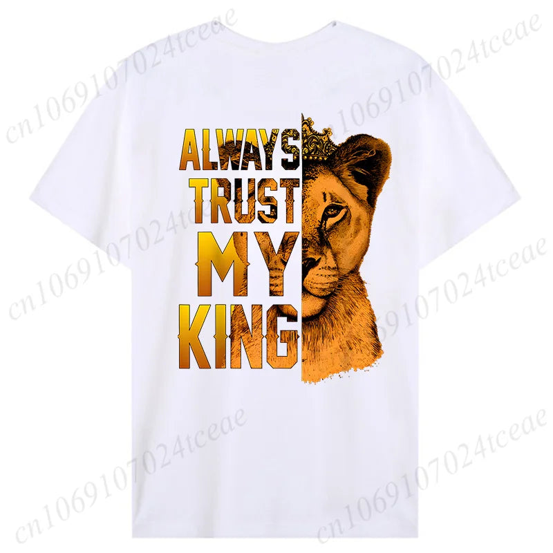 Fashion Valentine's Day Tees Shirt Lion Animal Back Print Graphic Y2k Tops Lover Couples Matching T-shirt Men & Women Clothing - AMULET RING STORE