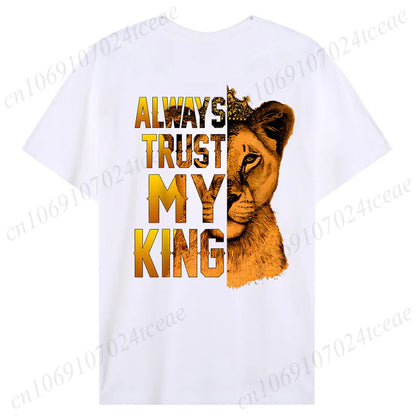 Fashion Valentine's Day Tees Shirt Lion Animal Back Print Graphic Y2k Tops Lover Couples Matching T-shirt Men & Women Clothing - AMULET RING STORE