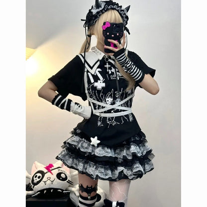 New Skirt Subculture Y2k Japanese Miniskirt Black Punk Harajuku Retro Mini Dress Party Skinny Lace Layered Puff A-line Skirts - AMULET RING STORE