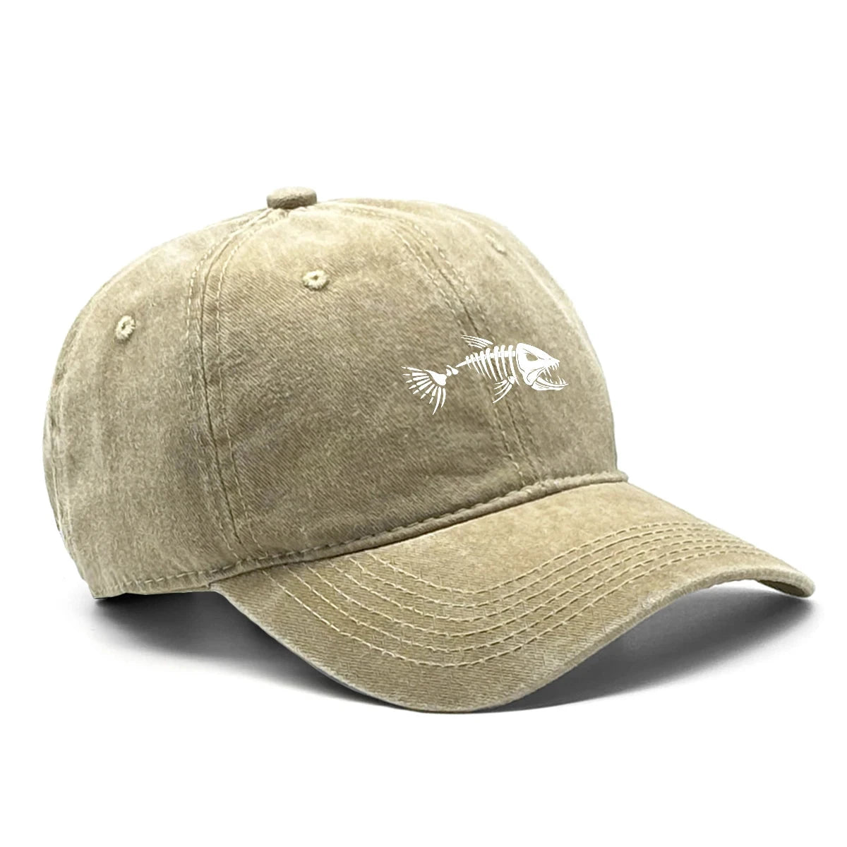 White Fish Bones Print Adjustable Retro Baseball Cap Woman's Cap Distressed Fashion Snapback Caps Ideal Choice For Women & Men - AMULET RING STORE