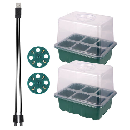 Higher Cover Nursery Tray Box with Growing light 6/12 Cell LED Full Spectrum Seedling Succulent Flower Planting Germination Pot - AMULET RING STORE