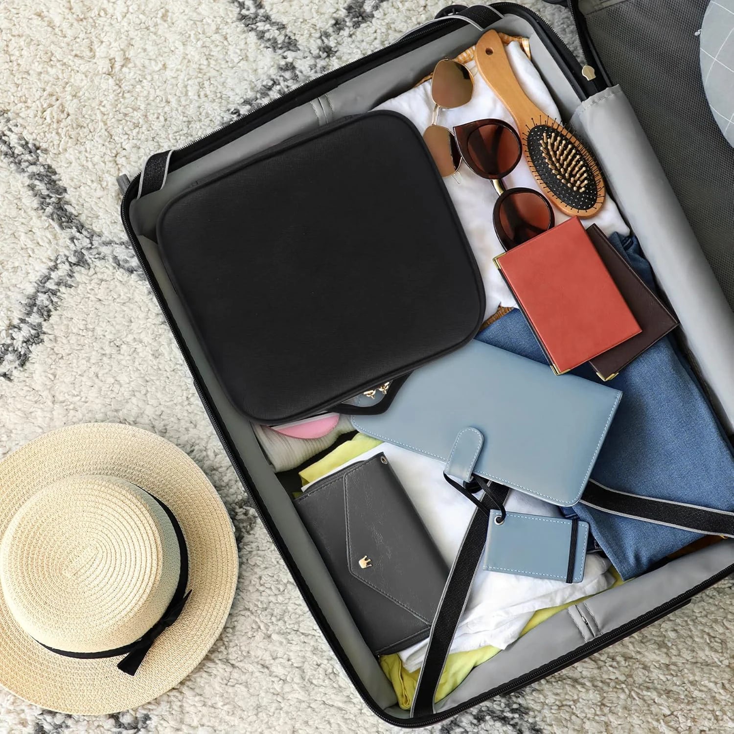 Makeup Organizer with Mirror Light 3 Adjustable Brightness Travel Train Case Cosmetic Bag Portable Storage Partition Waterproof - AMULET RING STORE