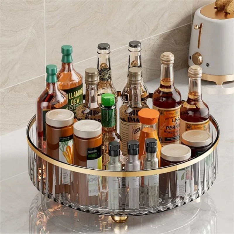 360° Rotating Condiment Rack Multi-functional Kitchen Condiment Round Storage Rack Plastic Transparent Fruit Bowl Container - AMULET RING STORE