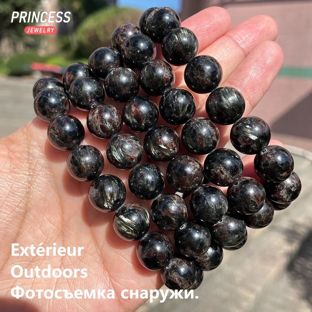 A++ Natural Astrophyllite Stretch Bracelet Crystal Beads for Jewelry Making DIY Accessories 8 10 12mm - AMULET RING STORE