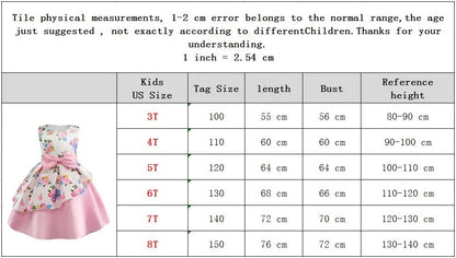 Summer Girls Rose Print Dress Princess Wedding Birthday Party Frocks Satin Children Vestidos Dresses For Girl Christmas Clothing