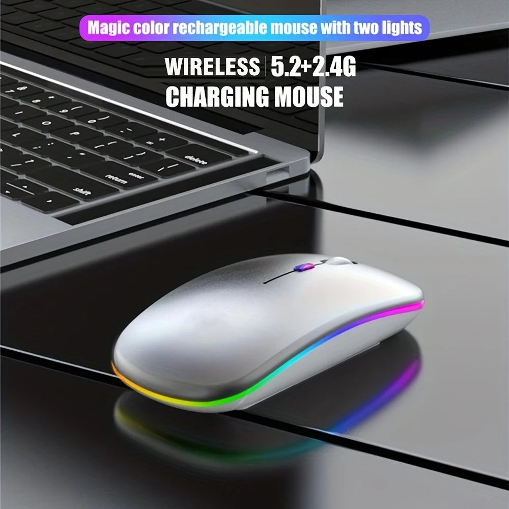 Wireless Mouse Bluetooth and 2.4GHz Dual Modes Rechargeable RGB Ergonomic Silent Click for PC iPad Laptop Cell Phone TV - AMULET RING STORE