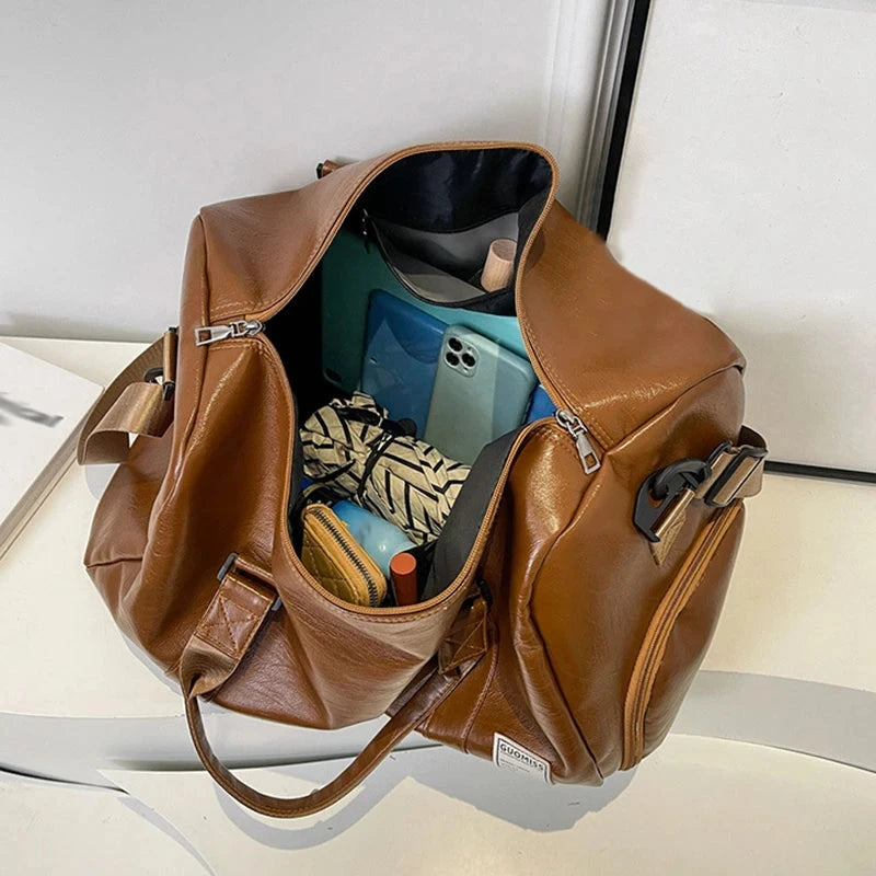 PU Travel Duffel Bag Waterproof Luggage Handbag with Shoes Pocket Weekender Overnight Daypack Dry Wet Sports Shoulder Tote Pack